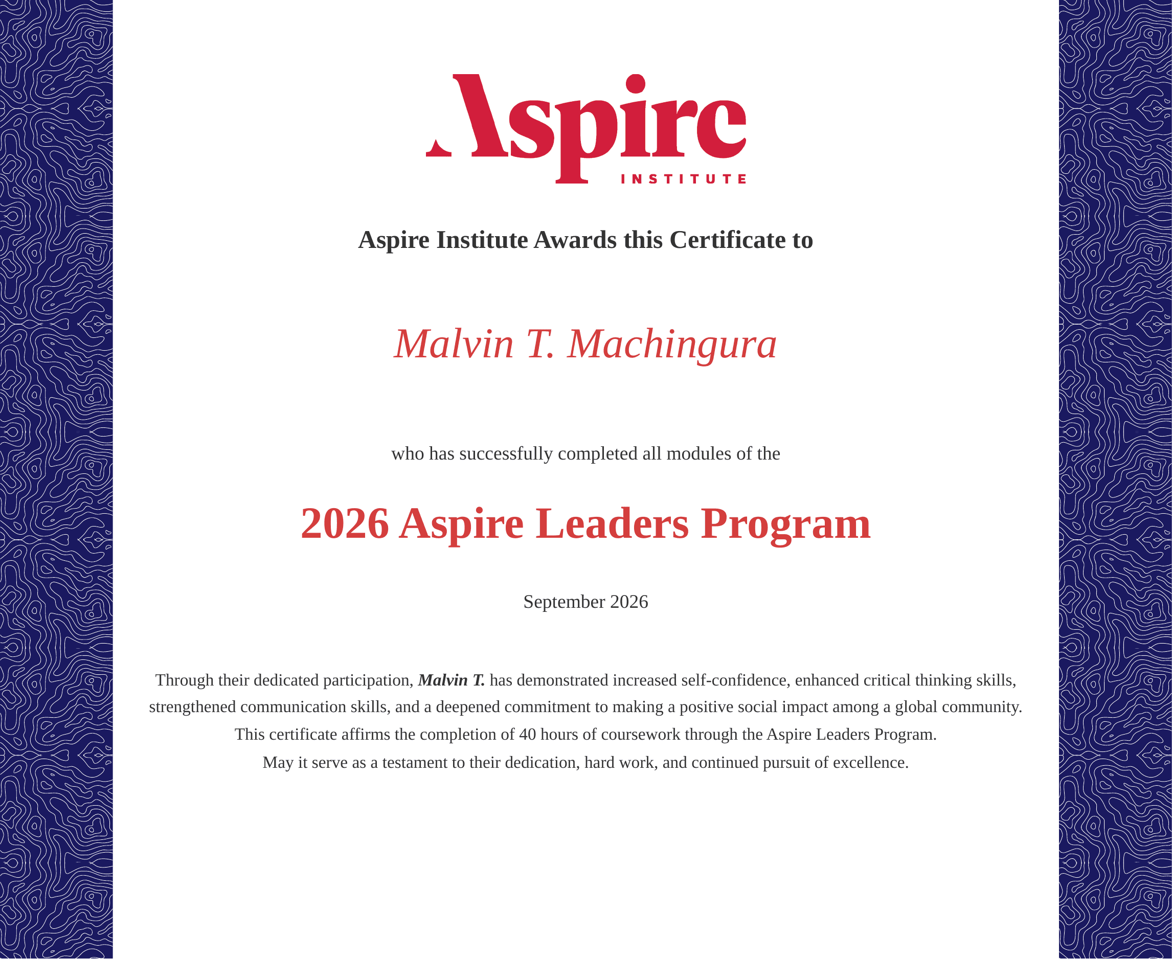 2026 Aspire Leaders Program certificate preview